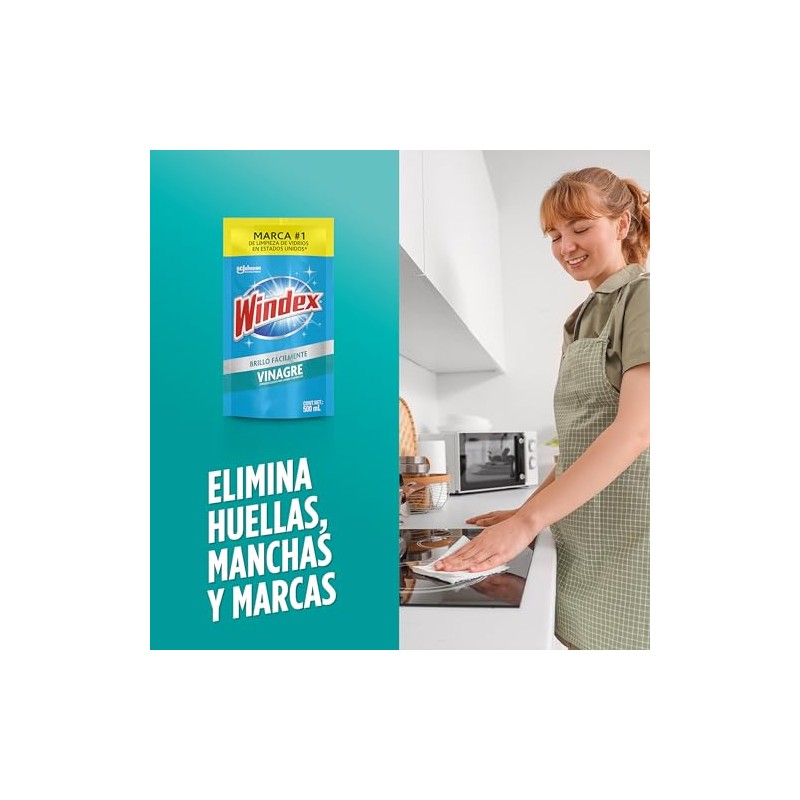 Windex Brillo Fácilmente Vinagre, Limpiador Líquido para Superficies de Vidrios,