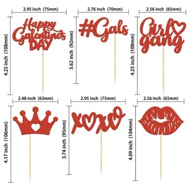 Gyufise 24 Pack Galentine's Day Cake Decorations Red Glitter Happy Galentines Day Cupcake Toppers for Galentine's Day Decoration Friends Galentines Party Decor Valentines Day Party Decorations