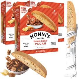Nonni's Brown Butter Pecan Biscotti, Nutty Pecan Cookie with Rich Browned Butter Flavor, 8 Individually Wrapped Bakery Snacks, 5.52 oz, 3 Pack