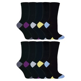 Sock Snob - 10 Pairs Multipack Womens/Ladies Black Cotton Socks with Coloured Toes & Heel Size 4-6 (4-6, Classic)