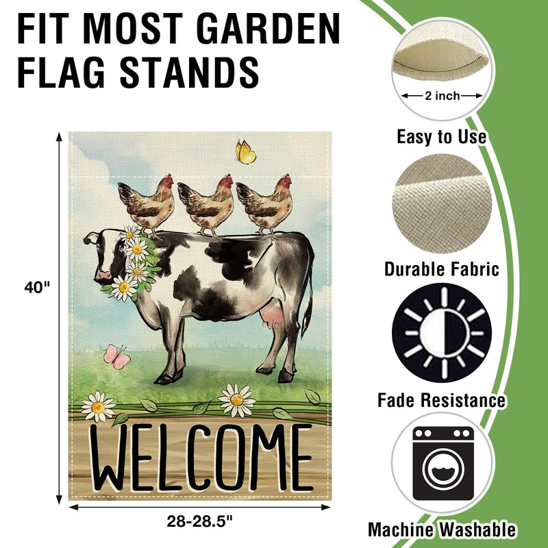 Welcome Spring Summer Farm Animals Large Decorative House Flag