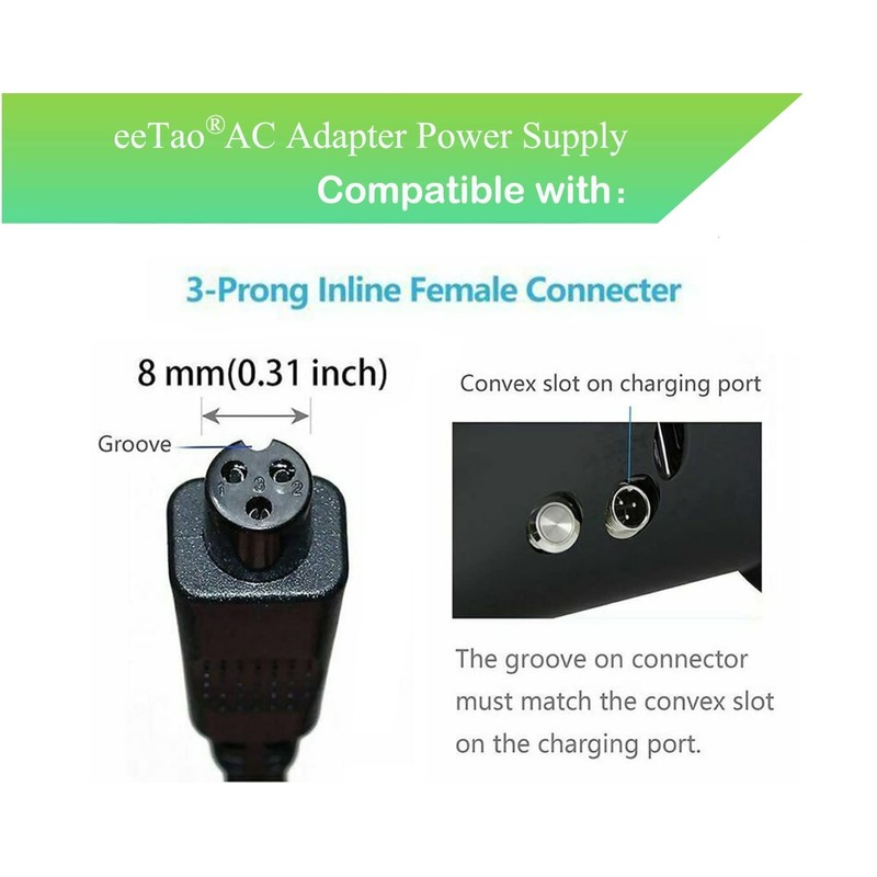 eeTao 3-Pin 42V AC/DC Adapter Charger Compatible with Swagtron Swagboard