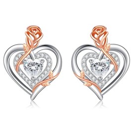 LAVUMO Rose Heart Necklace for women (Silver-04-April)