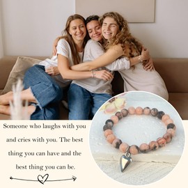 LINY Birthday Gifts for Soul Sister Best Friend Bestie Mom Daughter Aunt Niece, Natural Stone Heart Charm Bracelets for Unbiological Sister Women (Soul Sister Bracelet Pink)