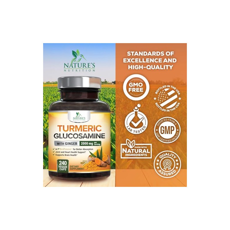 Turmeric Curcumin Supplement - 95% Curcuminoids with Glucosamine, Ginger &