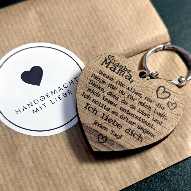 Muttertagsgeschenk - Liebe Mama Schlüsselanhänger aus Holz, Glücksbringer, Mama Geschenk,