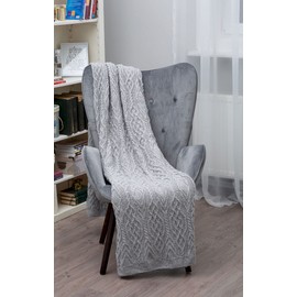 SAOL Knit Wool Throw Blanket Bed & Couch Super Soft Cozy Blanket Camping Cover 71"X47" (Grey)