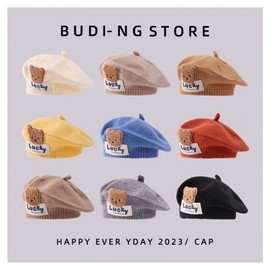Super Cute Autumn/Winter Baby Wool Beret Hat for Boys and Girls Free Size/Lucky Bear Light Powder 15ea