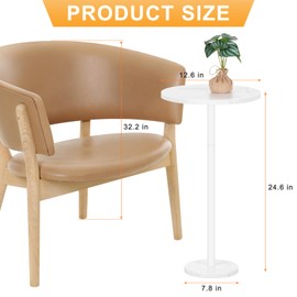 OYEAL Drink Side Table Outdoor Small Round Pedestal Table with Marble Base White Cocktail Coffee Table for Patio Sofa Couch Chair, White