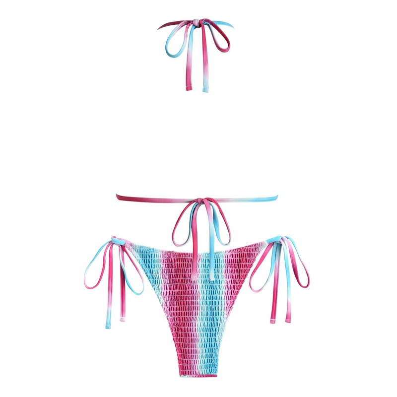 seamoly Conjunto de bikini triangular fruncido con lazo lateral floral,