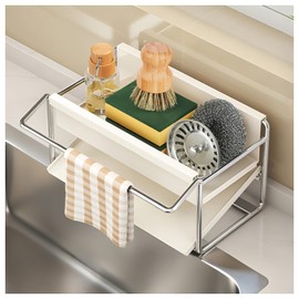 EOFJRUC Stainless Steel Kitchen Sink Sponge Rack - Self-Draining & Rust-Proof Storage for Dish Sponge, with Dish Cloth Rack - Multifunctional Organizer for Bathroom Soap Dispenser（White）