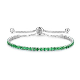 Cranmadia Sterling Silver May Birthstone Emerald Tennis Bracelets for Women Tennis Bolo Bracelet Fashion Jewelry Birthday Gifts for Women Wife