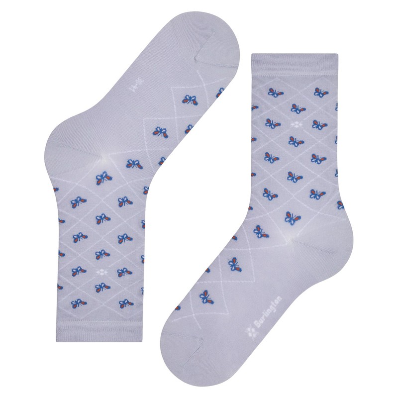 Burlington Women's Butterflies W So Cotton Patterned Socks, Blue Cosmic