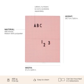 Design Letters Message Board A4 Pink | A4 A3 A2 | Buchstaben tafel | Letter board | Memotafel Wanddeko | Symbole, Buchstaben und Zahlen sind separat erhältlich