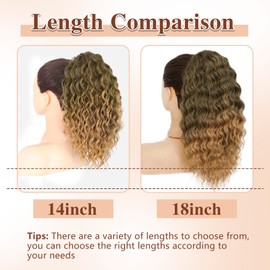 Ieemk Curly Ponytail Extension Drawstring Ponytail for Black Women Full 18 Inch Synthetic Clips in Drawstring Pony Tails Hair Extenions for Daily UseBlack mix Honey Blonde
