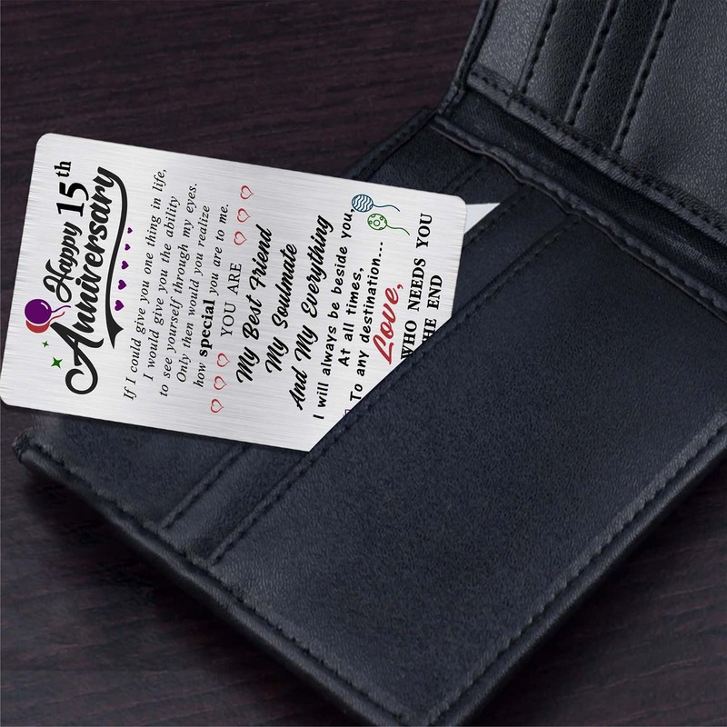 Alotozo 15 Year Wedding Anniversary Card - Engraved Wallet Card