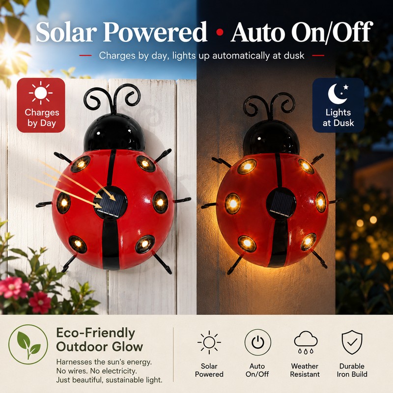 Solar Ladybug Light for Outdoor Decor – IP65 Metal Hanging