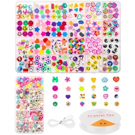 Prmape Pack of 400 Beads for Bracelets, Beads for Threading with 1 Roll of Elastic Cord, Colourful Bracelets, DIY Polymer Clay Beads Set for DIY Bracelet Jewellery Making