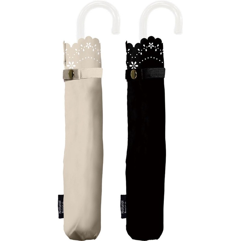 Nakatani Natural Basic Folding Umbrella, UV Flower Heat Cut, Beige,