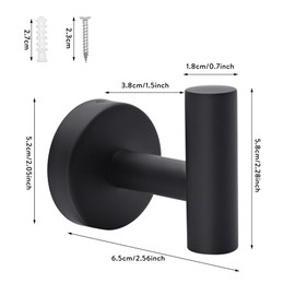 Bathroom Towel Hook, 2pcs Matte Black Towel Coat Hooks Wall Mount Heavy Duty Wall Hooks Door Hanger 304 Stainless Steel Waterproof Rust Proof for Bathroom, Kitchen, Bedroom, Hotel, Closet (Black)