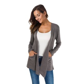 TownCat Cardigans for Women Loose Casual Long Sleeved Open Front Breathable Cardigans with Pocket (Gray, M)