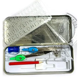 The Maths Set, Technical Geometry Set With Tin Case Stationery Set Box Math Set protractor and compass set for School, Home Drafting in a Tin Case