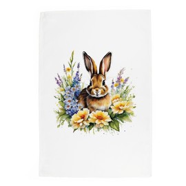 Purely Home Floral Rabbit Tea Towel - Bunny Pet Animals & Flowers Nature Gift/Present - Panama Cotton Kitchen Dish Towel/Drying Cloth - 67cm x 45cm