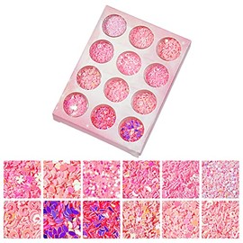 Nail Art 3D Pink Sequins 12 Designs Shiny Glitter for Women Makeup Manicure Decorations Charms Flakes Accessories