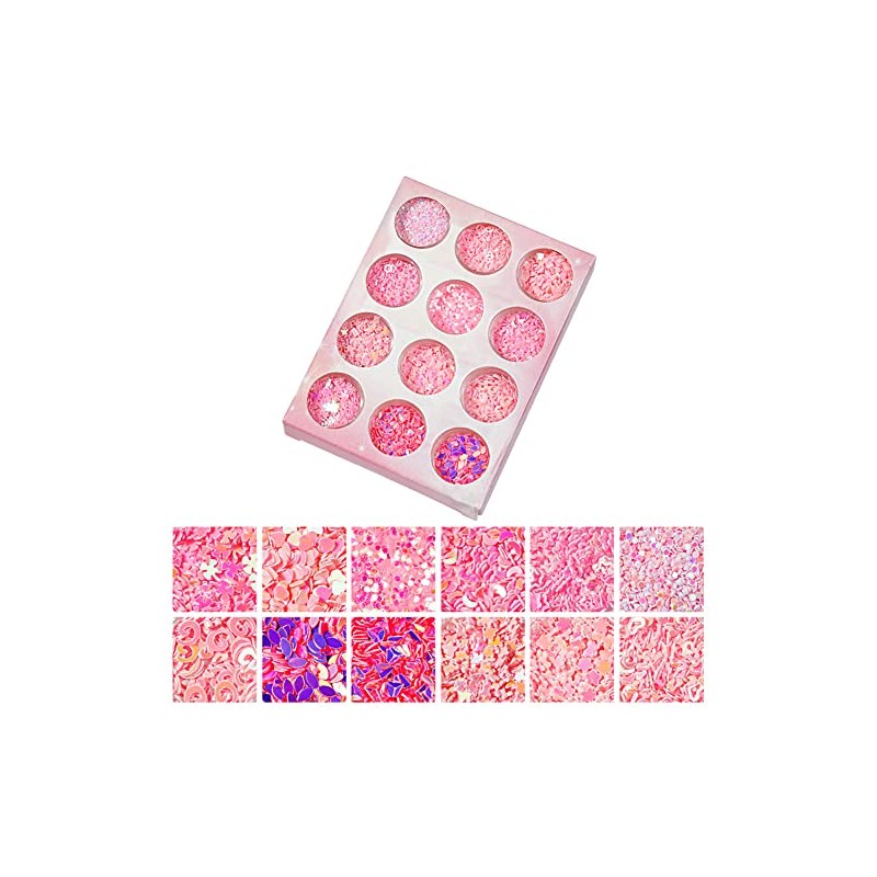 Nail Art 3D Pink Sequins 12 Designs Shiny Glitter for