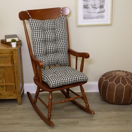 Klear Vu The Gripper Non-Slip Rocking Chair Cushion Thick, Includes Seat Pad & Back Pillow with Ties for Indoor Living Room Rocker, 17x17 Inches, 2 Piece Set, Gingham Black 2 Count