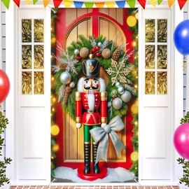 BlissYard Christmas Door Cover Winter Nutcracker Doors Cover Nutcracker Soldier Festive Wreath Holiday Front Door Decoration 71x35 Inch Classic Welcome Banner Home Garden Indoor Outdoor Display