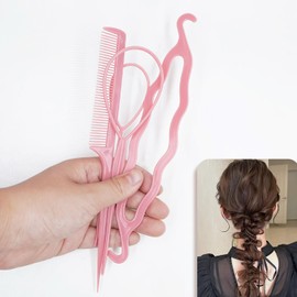 KKLM Hair Styling Tool Set of 4 Pink Hair Styling Stick for Beginners Salon Home Hair Arrangement Easy Hair Set