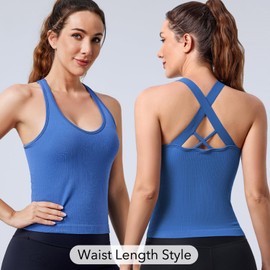 Evercute Workout Yoga Crop Tank Tops for Women 1/2/3 Pack Criss Cross Strappy Tops with Built in Bra Ribbed Seamless Tanks