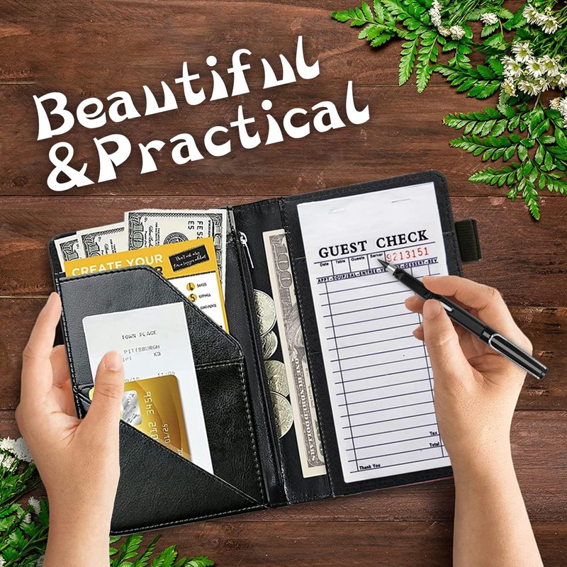 RAUEDWDJS Server Book for Waitress with Everlasting Pencil, Money Pocket
