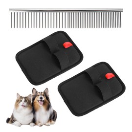 PnxdeobXL 2 Stück Pet Grooming Handschuhe, Tierhaarentferner Handschuh, aus Samtigem Stoff & Atmungsaktivem Netzgewebe, mit Rostfreiem Stahl-Pet-Kam, geeignet für Katzen, Hunde & mehr