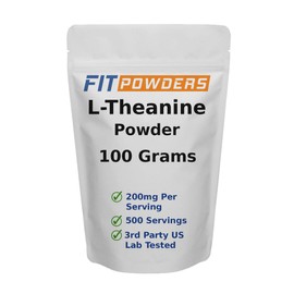 FitPowders L-Theanine Powder, 100% Pure L Theanine Powder Bulk Supplement, Scoop Included, Non-GMO, Vegan, Gluten Free (100 Grams)