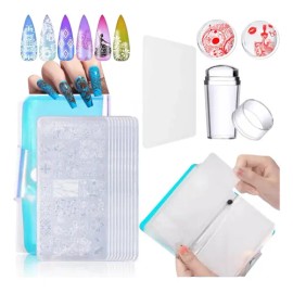 Estampas Sello Uñas: 9 Plantillas+sello+raspador+bolsa Láser