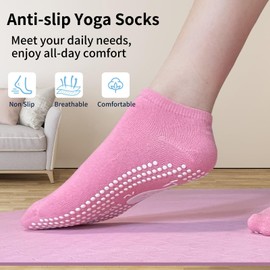 TENQUAN Womens & Mens Non-slip Grip Socks for Yoga, Pilates, Hospital, Anti-skid Slipper Barre Socks for Home Workout Sports (2 Pairs Red, Unisex M (UK 6-8 / EU 39-42))