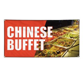 Vinyl Banner Multiple Sizes Chinese Buffet Advertising Printing E Restaurant & Food Outdoor Weatherproof Industrial Yard Signs White 10 Grommets 60x144Inches