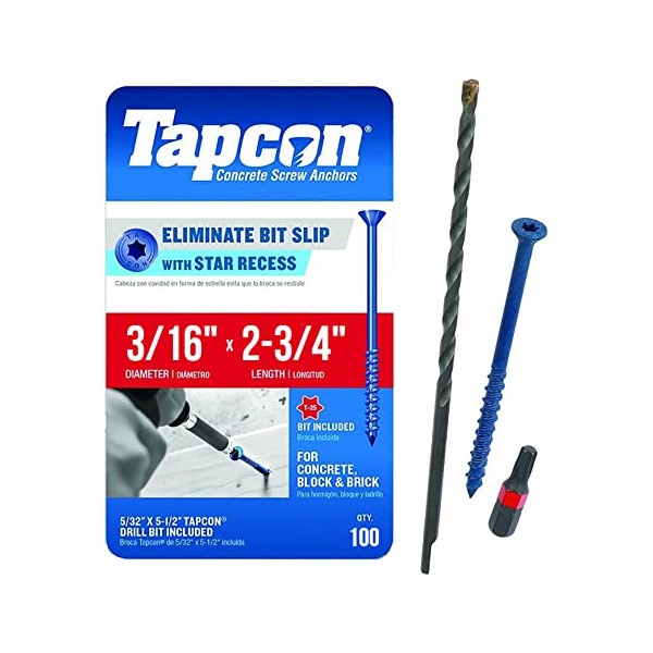 Tapcon 3/16" x 2-3/4" Star Torx Head Concrete Anchor Screws