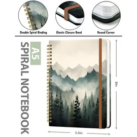 WLPFSAHF Spiral Journal Notebook for Women, Hardcover A5 College Ruled Notebook, 120 Pages, Thick Paper, Cute Lined Journal for School, Office & Work, 6 x 8.4 in(Misty Forest)