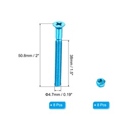 PATIKIL Skateboard Mounting Hardware 2", 8pcs Carbon Steel Skateboard Screws Bolts&Nuts Flat Head for Cruiser, Blue