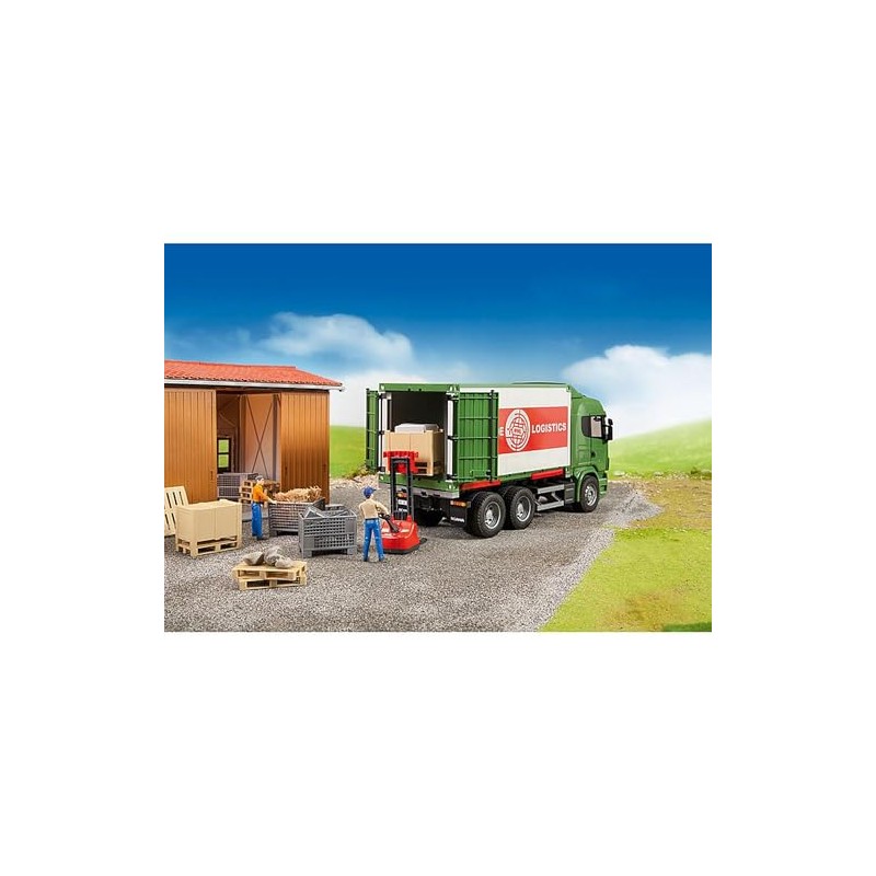 Bruder 02415 Logistics Set with Pallets, Warehouse and Trailer Bins,