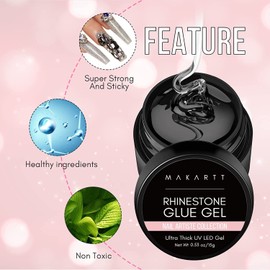 Makartt Nagel Strass Kleber Gel mit Brush Pen Set, 15ml Clear Nail Gem Kleber Gel Super starker Nagelkleber für Nageldekorationen, 3D-Steine, Charms, Blumen