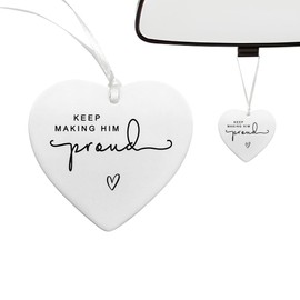Keep Making Him Proud Memorial Gift – Unbreakable White Heart Hanging Ornament for Loss of Dad – Sympathy Gift for Bereavement – Grief Remembrance Plaques Keepsake – Thinking of You Token