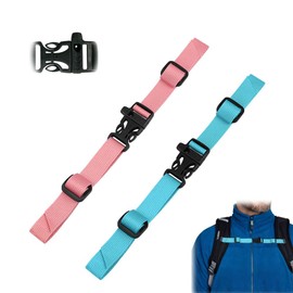 AZWOOD Backpack Adjustable Chest Strap, Pack of 2 Chest Straps for School Bags, Backpack Straps Children - Non-Slip Quick Release Backpack Strap for School Backpack Outside Travel (Pink, Blue)