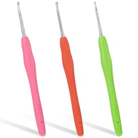 Set of 3 Crochet Hooks, 2.0 mm, 2.5 mm, 3.0 mm Crochet Hook, Ergonomic Knitting Needles with Rubber Soft Grip for Scarves, Gloves, Bags, Hats, Socks