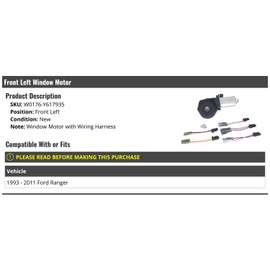 Front Left Driver Side Window Motor with Wiring Harness - Compatible with 1993-2011 Ford Ranger
