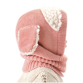 HaT Baby Girls  Winter Knit Scarf Hat Warm Earflap Cap for Kids 6-36 Months Pink