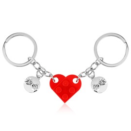 Ouligay 2Pcs Couples Matching Keychain for Boyfriend Girlfriend Brick Heart Keychain Set for Couples Valentine's Day Gifts Couples Stuff for Him Her Husband Wife